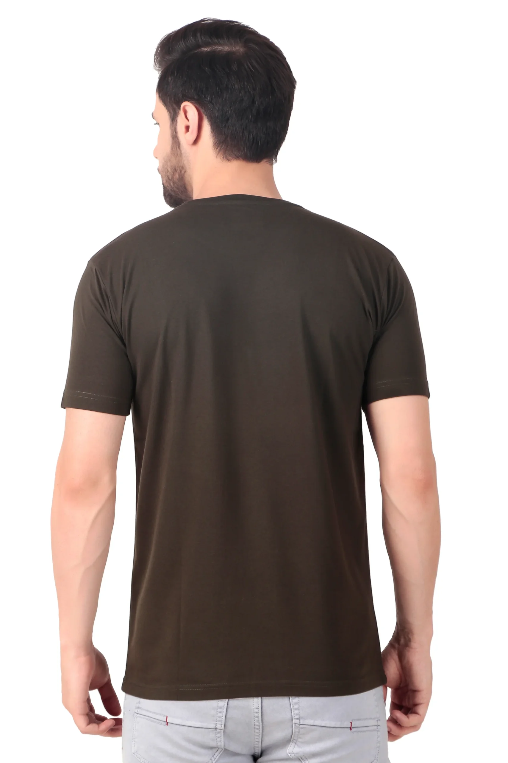 Fabstieve men Solid Round Neck Pure Cotton Brown (Vk-219_Print-154)