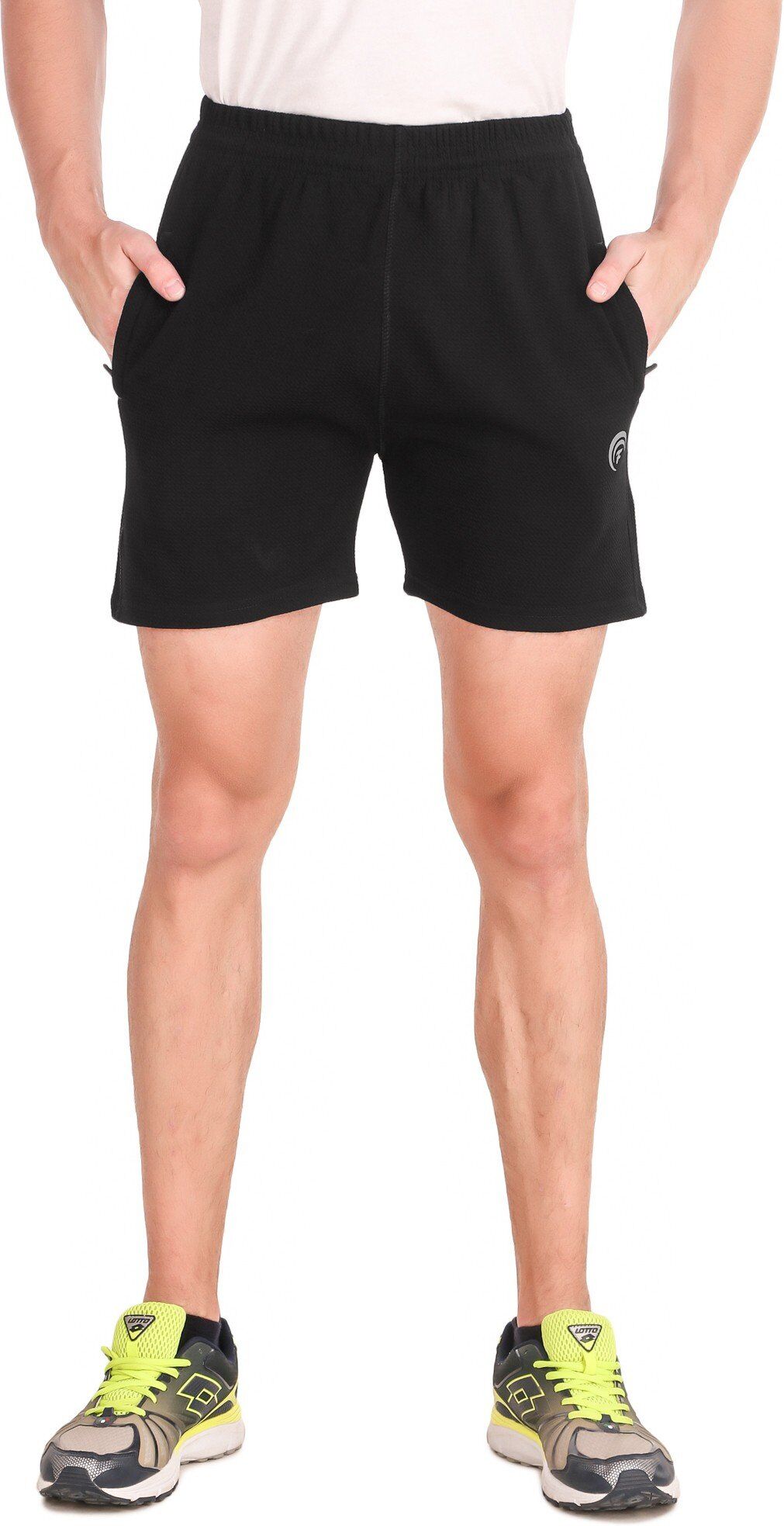 Black Lycra Blend Solid Short For Men