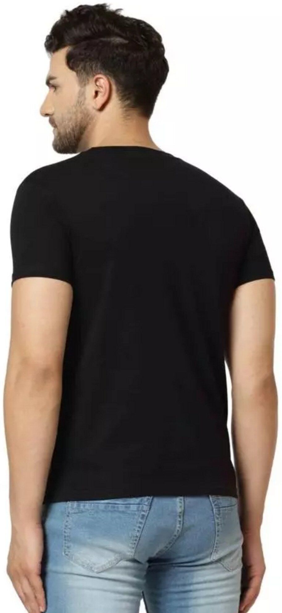 Navy Blue Cotton Blend Printed T-Shirt For Men - Image 4