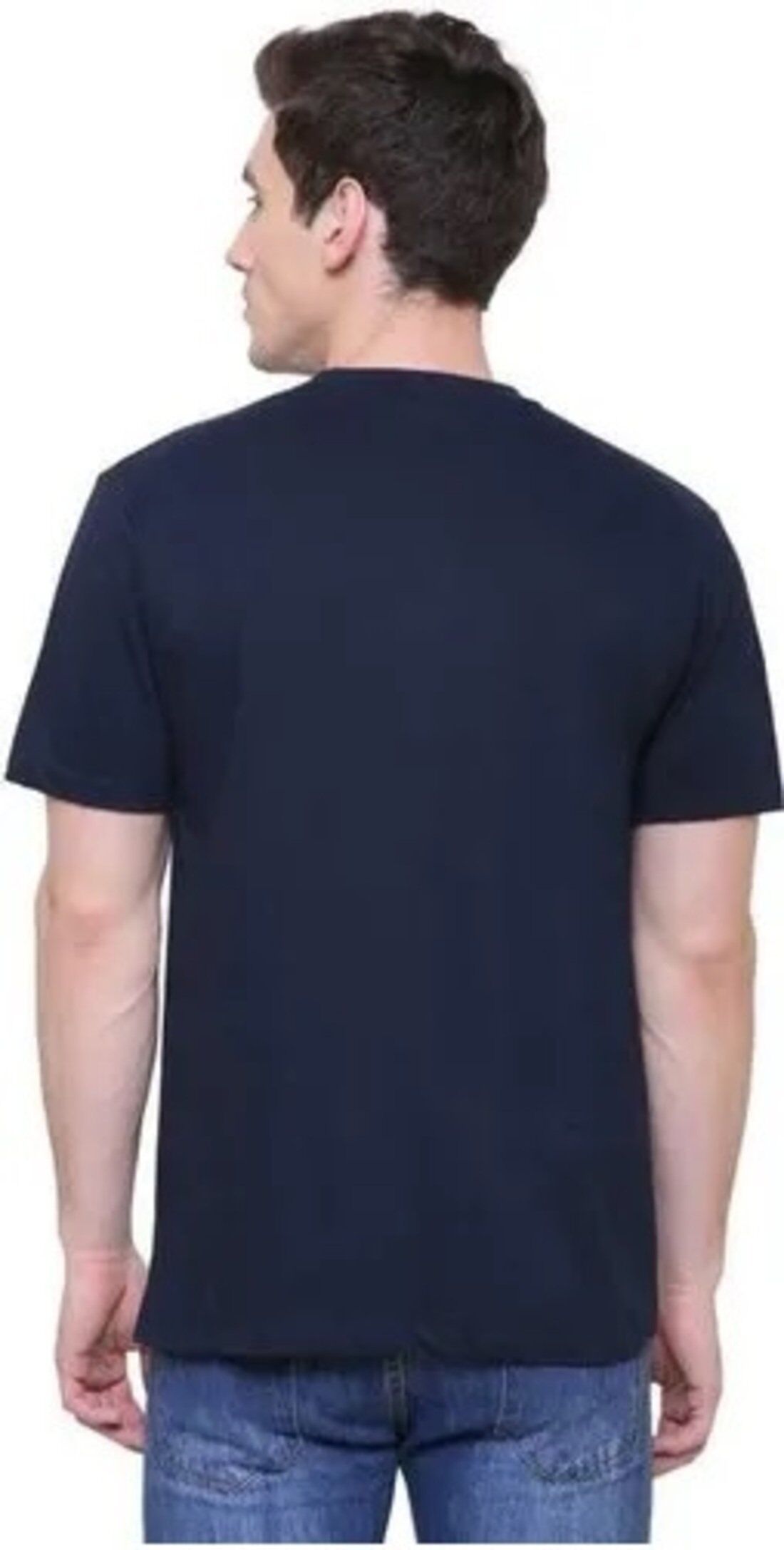 Navy Blue Cotton Blend Printed T-Shirt For Men - Image 2