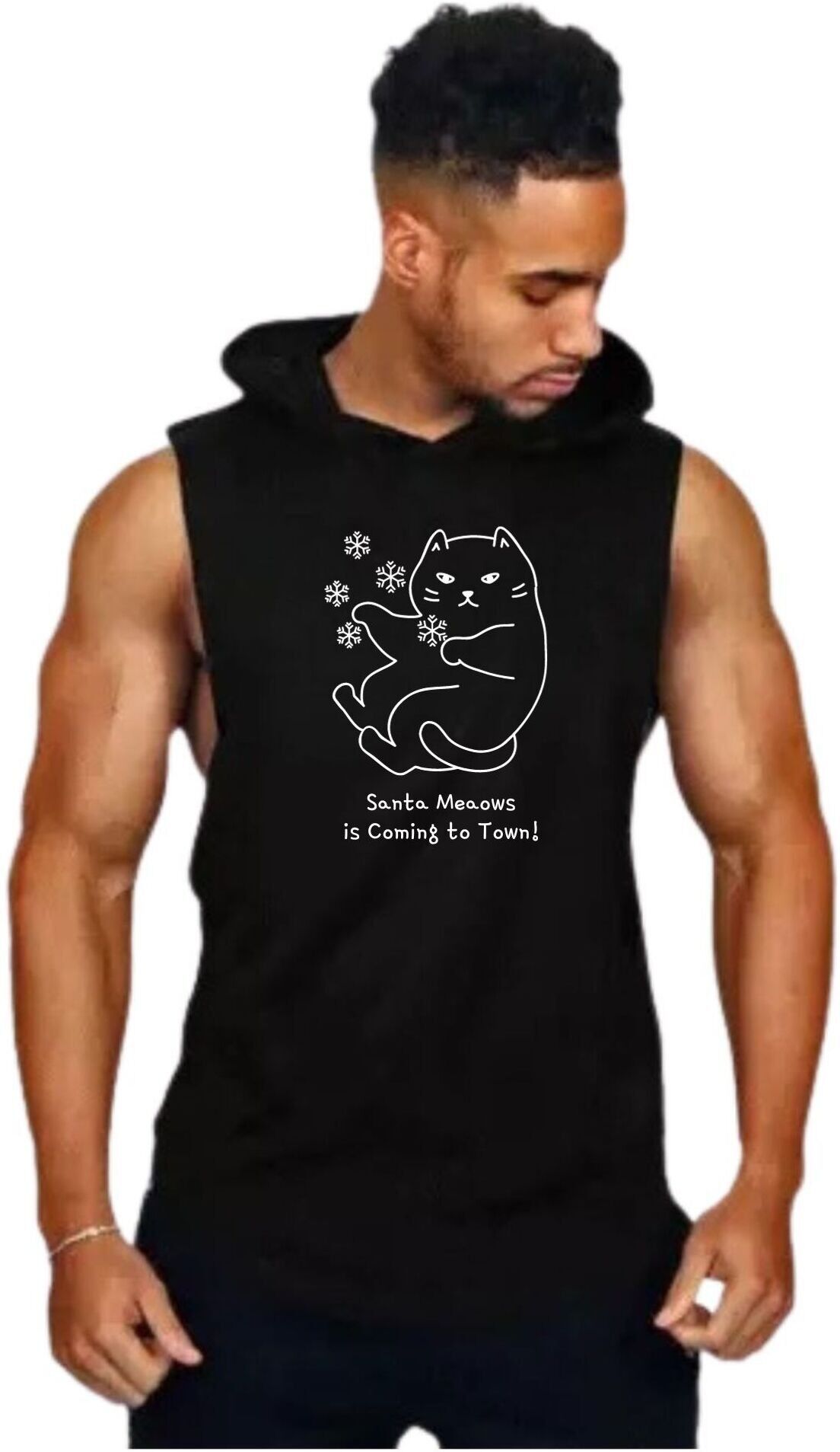 Black Polyester Printed Vest For Men