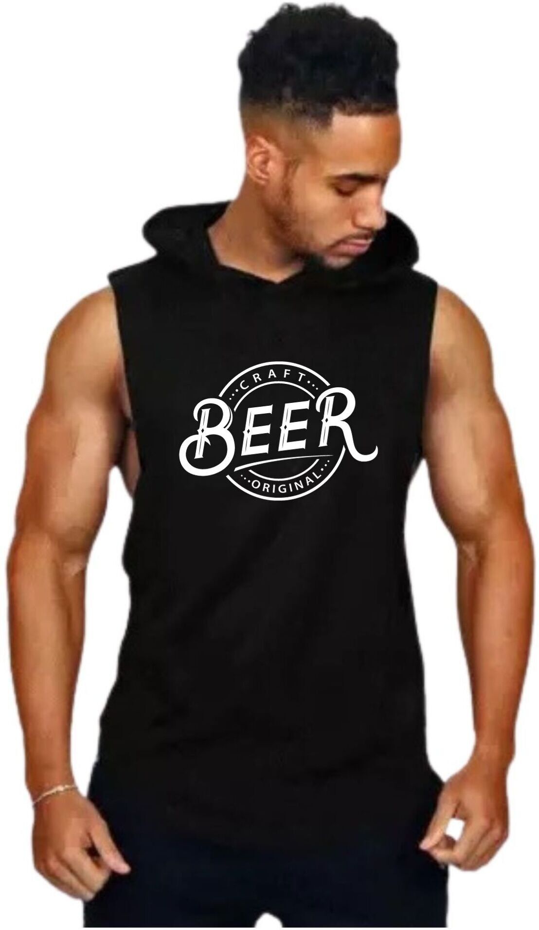 Black Polyester Blend Graphic Print Vest For Men