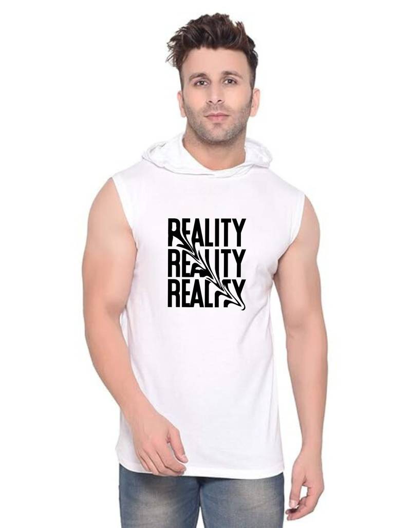 White Polyester Printed Gym Vest For Men