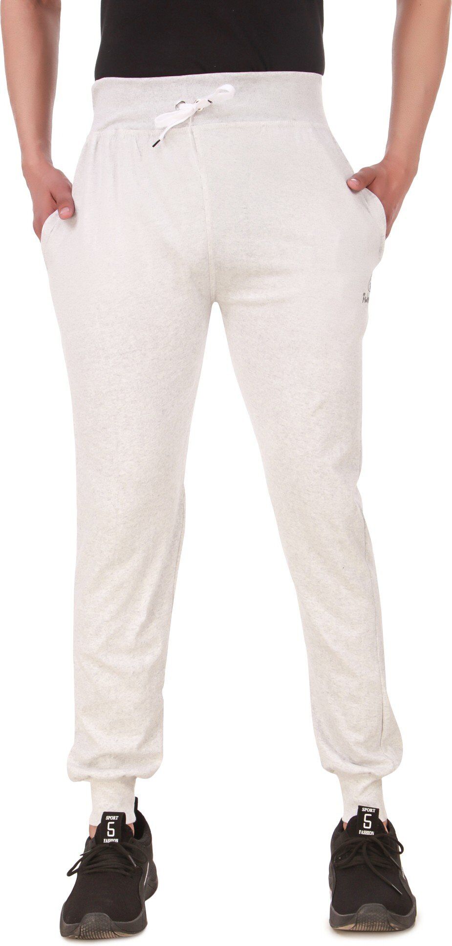 Silver Cotton Blend Solid Track Pant For Men