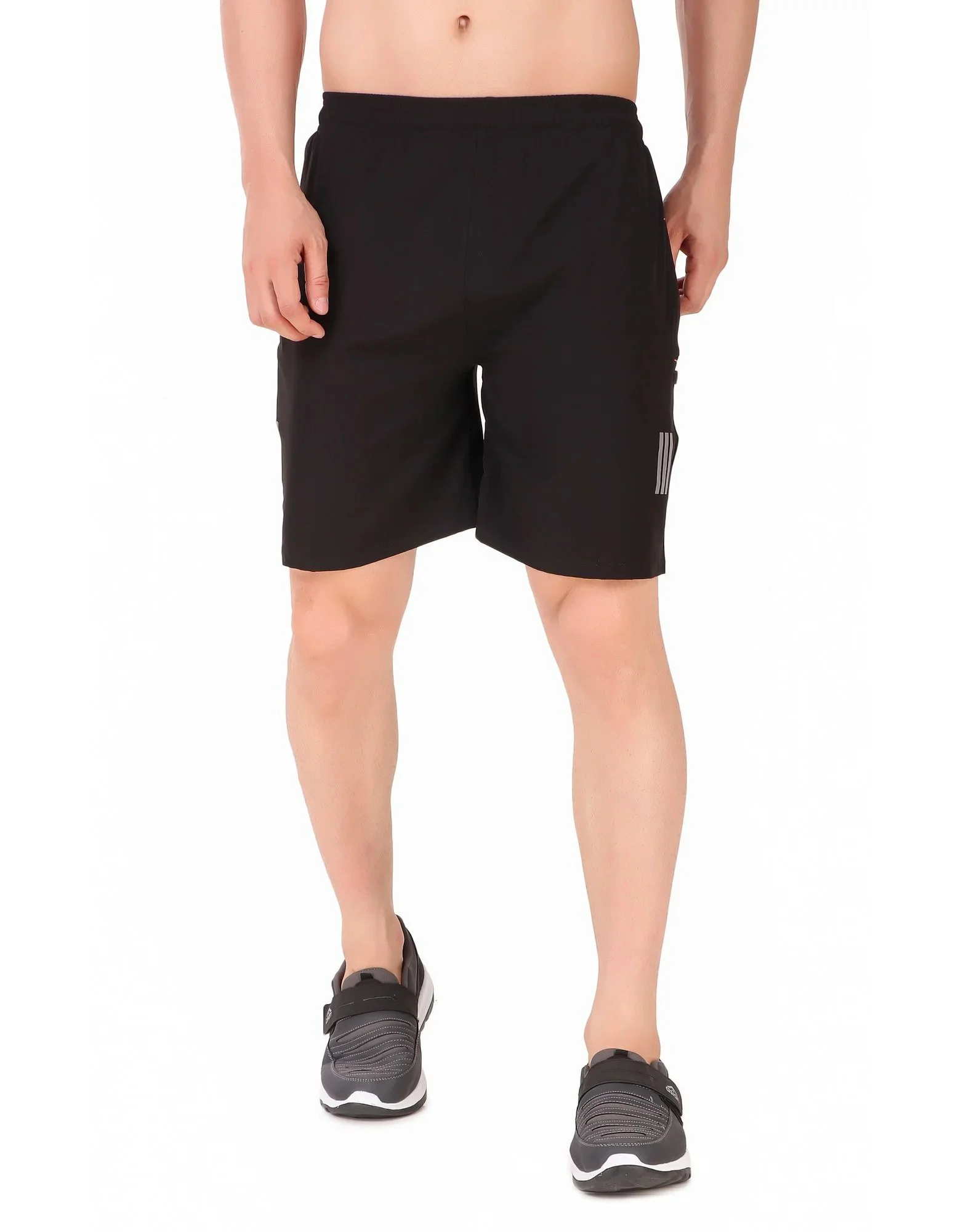 Black Lycra Blend Solid Short For Men
