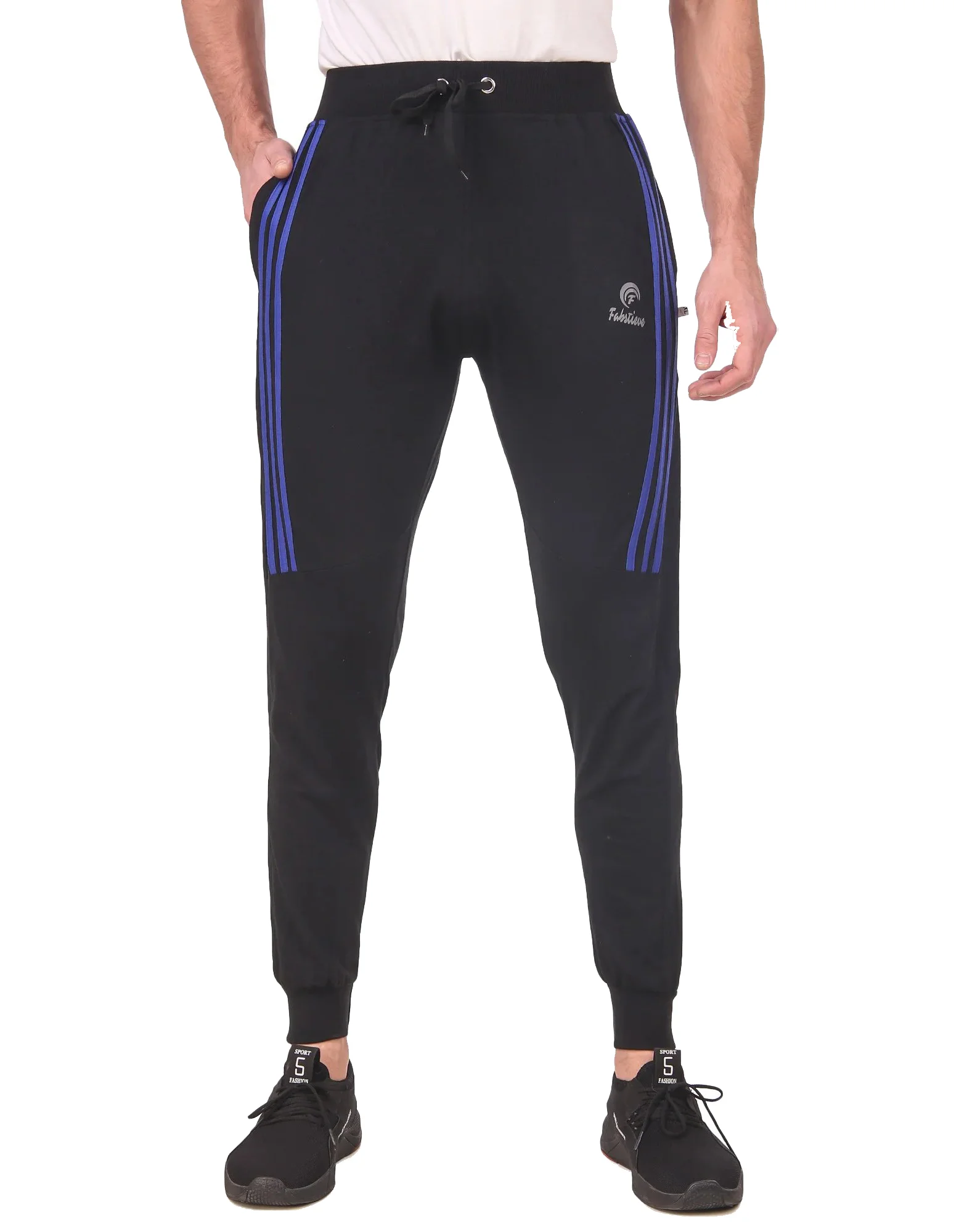 Black Pure Cotton Striped Track Pant For Men
